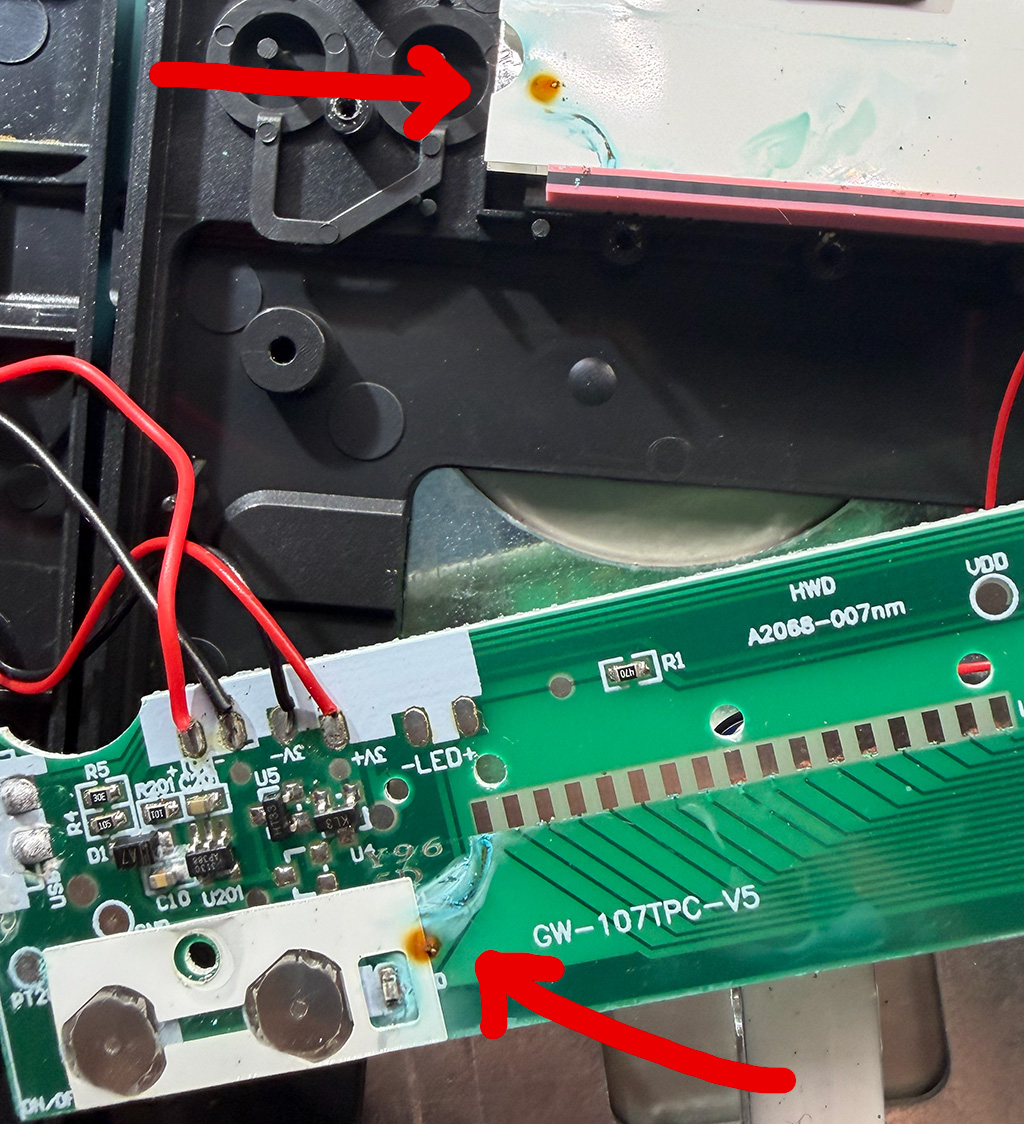 Other side of the PCB with more corrosion